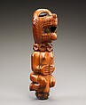 Staff Finial:Kneeling Figure with Feline Head, Ivory, stone, Kongo peoples