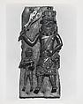 Plaque with Ìyàsẹ́ (Royal Commander) and Attendant, Ìgùn Ẹ́rọ̀nwwọ̀n (brass-casting guild) artists, Brass, Edo peoples