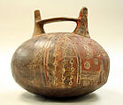 Painted bridge and spout bottle, Ceramic, pigment, Paracas