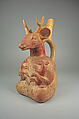 Stirrup-spout bottle with deer, Moche artist(s), Ceramic, slip, Moche