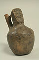 Bridge and Spout Bottle with Head, Ceramic, Paracas