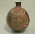Single Spout Bottle in Melon Form, Ceramic, pigment, Paracas