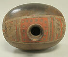 Single Spout Bottle in Melon Form, Ceramic, pigment, Paracas