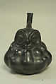 Stirrup Spout Bottle with Owl, Ceramic, Moche