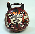 Double Spout Bottle, Feline-Otter, Ceramic, pigment, Nasca