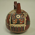 Double Spout and Bridge Bottle with Bird Demon, Ceramic, pigment, Nasca
