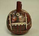 Double Spout and Bridge Bottle with Bird Demon, Ceramic, pigment, Nasca