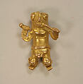 Cast Gold Pendant of Man with Flute, Gold (cast), Chiriqui (?)