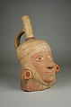 Portrait Head Bottle, Ceramic, pigment, Moche