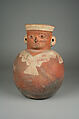 Bottle, Head on Neck, Ceramic, pigment, Moche