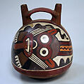 Double Spout and Bridge Bottle with Face, Ceramic, pigment, Nasca