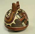 Double Spout and Bridge Bottle with Face, Ceramic, pigment, Nasca