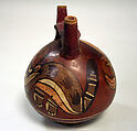 Double Spout and Bridge Bottle with Faces, Ceramic, pigment, Nasca