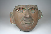 Mask, Copper, shell (?) inlay, pigment, Moche