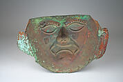 Mask, Copper, shell (?) inlay, pigment, Moche