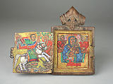 Pendant Icon: St. George, Virgin and Child Enthroned, Wood, pigment, metal hinge, Ethiopian
