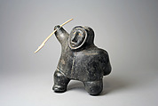 Stone Male in Parka with Harpoon, Innukpuk The Elder, Stone, ivory, rawhide, pigment, Inuit