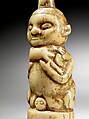 Staff Finial: Ngoyo Queen Giving Birth and Holding Child, Ivory, Kongo people; Woyo group