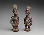 Twin Figure: Female (Ibeji), Workshop of Ibuke Compound, Wood, beads, camwood powder, Yoruba peoples, Oyo group