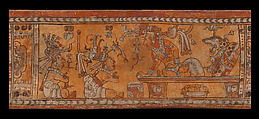 Vessel with throne scene, Chamá artist(s), Ceramic, slip, Maya