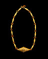 Necklace of 14 oval cylinders, Beeswax and straw, Songhay