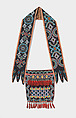 Shoulder bag, Delaware Artist, Wool cloth, cotton cloth, wool yarn, glass beads, silk cloth, silk ribbon, and metal cones, Delaware