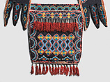 Shoulder bag, Delaware Artist, Wool cloth, cotton cloth, wool yarn, glass beads, silk cloth, silk ribbon, and metal cones, Delaware