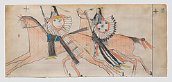 Off to War (Henderson Ledger Artist B), Frank Henderson (Native American, Hinono'eiteen (Arapaho), 1862–1885), Pencil, colored pencil, and  ink on paper, Arapaho