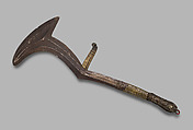 Throwing Knife, Iron, brass, copper (?), leather, pigment, Sangha River region (?)