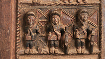 Ìlẹ̀kùn ààfin (Ìsẹ̀ palace door), Olowe of Ise (Nigerian, born Efon-Alaaye, ca. 1873–1938), Iroko wood, paint, Yoruba
