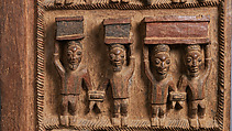 Ìlẹ̀kùn ààfin (Ìsẹ̀ palace door), Olowe of Ise (Nigerian, born Efon-Alaaye, ca. 1873–1938), Iroko wood, paint, Yoruba