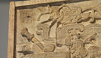 Portrait of a seated ruler receiving a noble (Stela 5), Maya artist(s), Limestone, paint, Maya