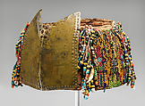 Topi (beaded hat with forehead ornament), Dayak artist, Fiber, cotton trade cloth, glass beads, animal teeth, brass, Dayak people