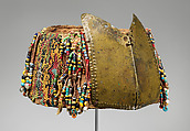 Topi (beaded hat with forehead ornament), Dayak artist, Fiber, cotton trade cloth, glass beads, animal teeth, brass, Dayak people