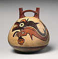 Double-spout bottle with shark, Nasca artist(s), Ceramic, slip, Nasca