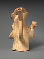 Stirrup spout bottle with bird warrior, Moche artist(s), Ceramic, slip, Moche