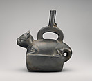Stirrup-spout bottle with feline, Chimú artist(s), Ceramic, Chimú