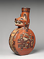 Bottle in the shape of a feline, Wari artist, Ceramic, slip, Wari