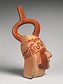 Portrait Head Bottle, Ceramic, slip, pigment, Moche