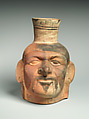 Single Spout Portrait Head Bottle, Ceramic, pigment, Moche
