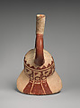 Bottle with portrait head, Moche artist(s), Ceramic, slip, Moche