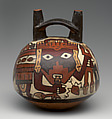 Bottle with masked figure, Nasca artist(s), Ceramic, slip, Nasca