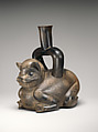 Feline-shaped stirrup-spout bottle, Cupisnique artist(s), Ceramic, Cupisnique