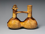 Double-chambered bottle, Peruvian artist(s), Ceramic, glaze, Viceregal Era