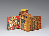 Double Diptych Icon Pendant, Wood, tempera pigment, string, Amhara or Tigrinya peoples