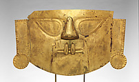 Funerary mask, Lambayeque (Sicán) artist(s), Gold, cinnabar, Lambayeque (Sicán)