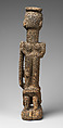 Kneeling female figure with twin children and serpent, Tellem or Dogon blacksmith, Wood, applied organic materials, Dogon or Tellem  peoples (?)