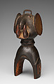 Heddle pulley with elephant head, Baule artist, Wood, pigment, metal, Baule peoples