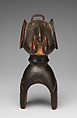 Heddle pulley with elephant head, Baule artist, Wood, pigment, metal, Baule peoples