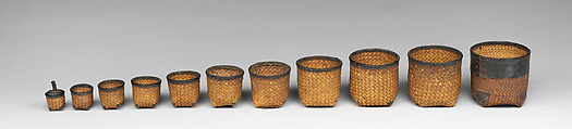 Nested marriage basket set, Turka artists, Raffia palm, leather, thread, Bobo